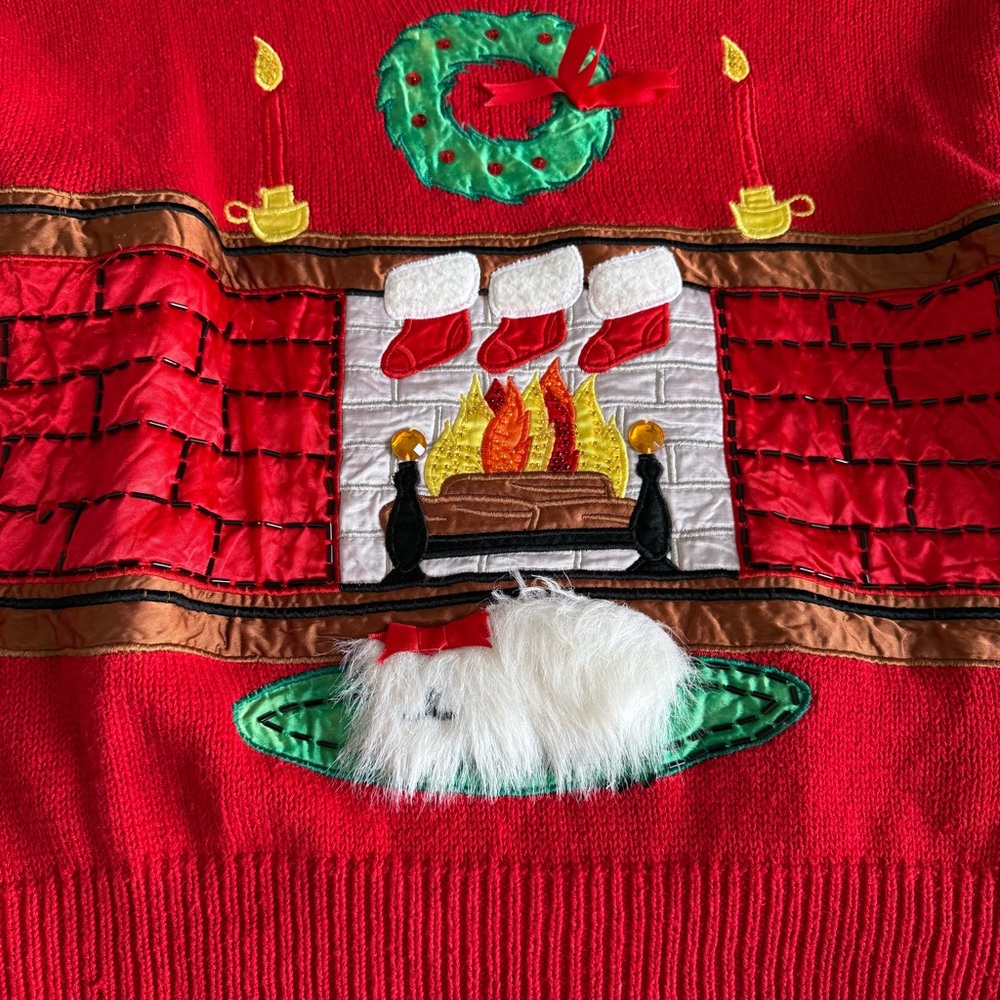 Vintage Work in Progress Ugly Christmas Sweater Cute White Fluffy Dog Size M - Picture 3 of 11